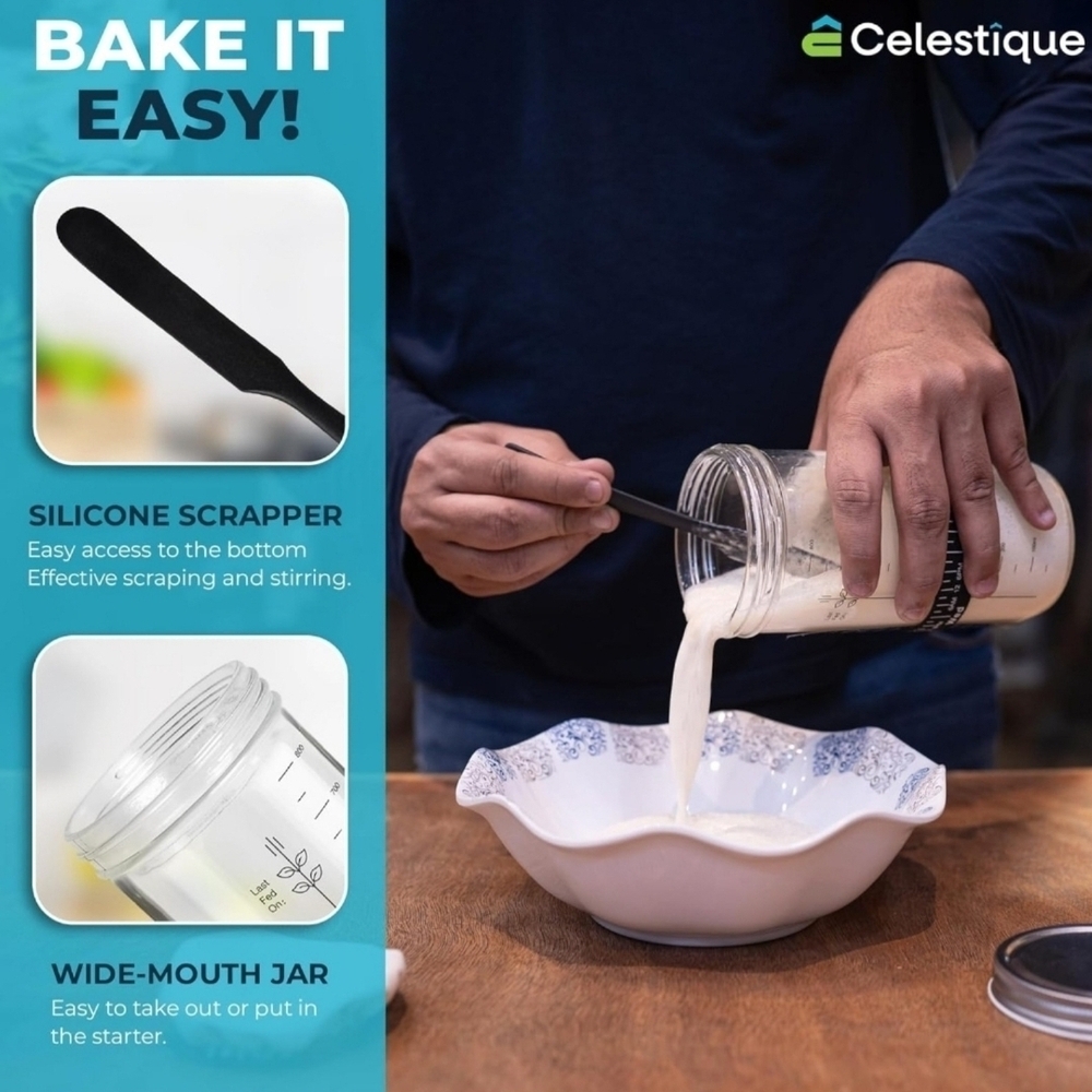 Celestique 34oz/ 1000ml Sourdough Starter Jar Kit for Bread Baking - Picture 4 of 7